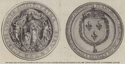 Das Große Siegel von Frankreich, angehängt an den Friedensvertrag zwischen England und Frankreich im Jahr 1527 von English School